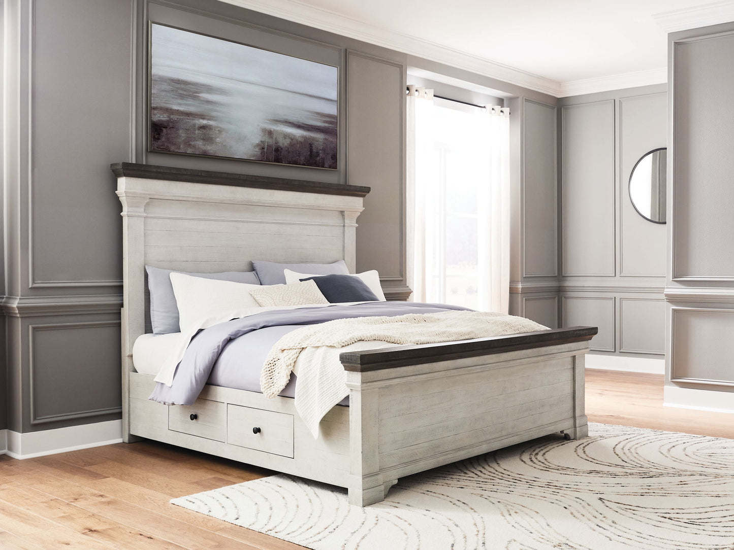 Havalance - California King Panel Storage Bed - White / Gray