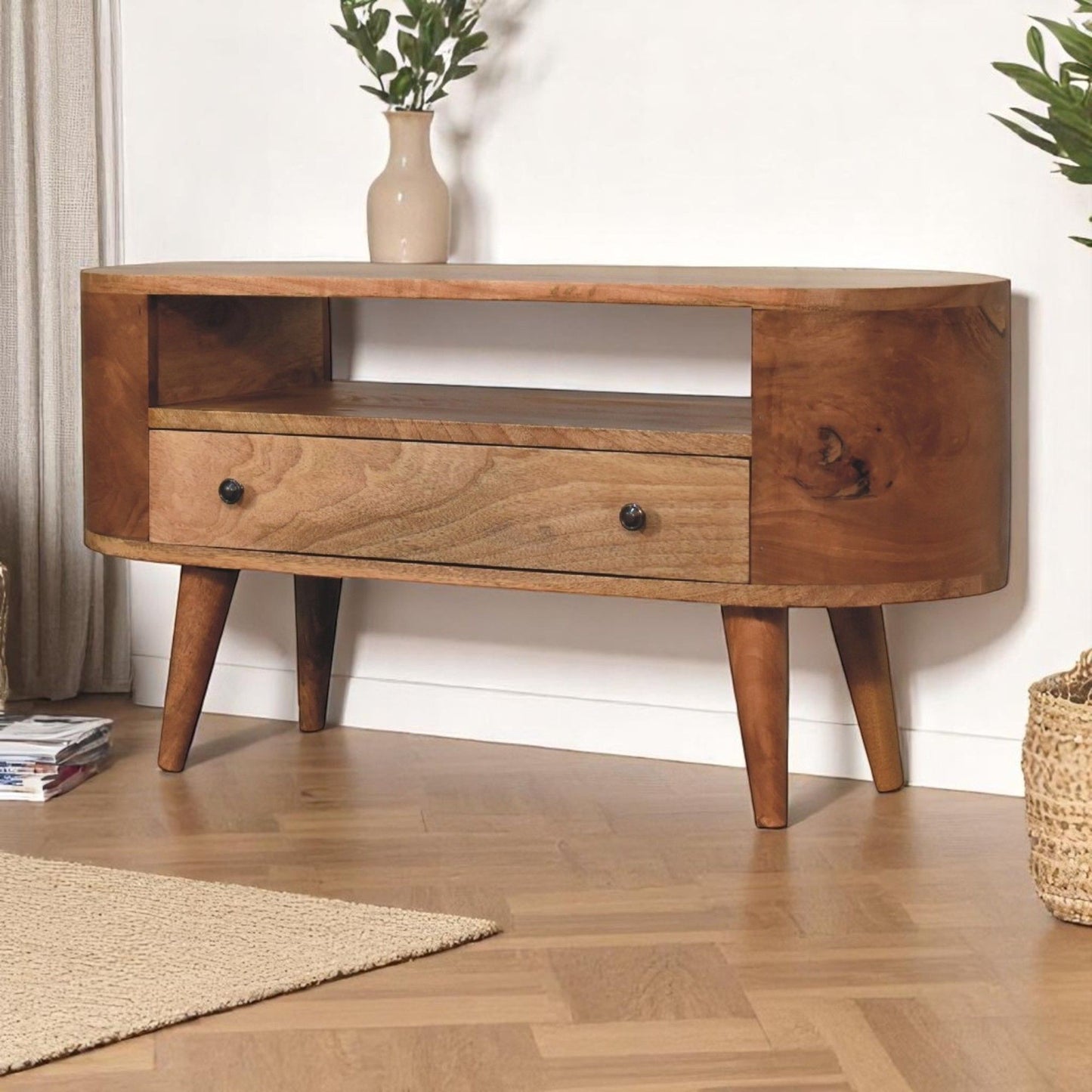 Modern Mini Rounded Entertainment Unit - Oak