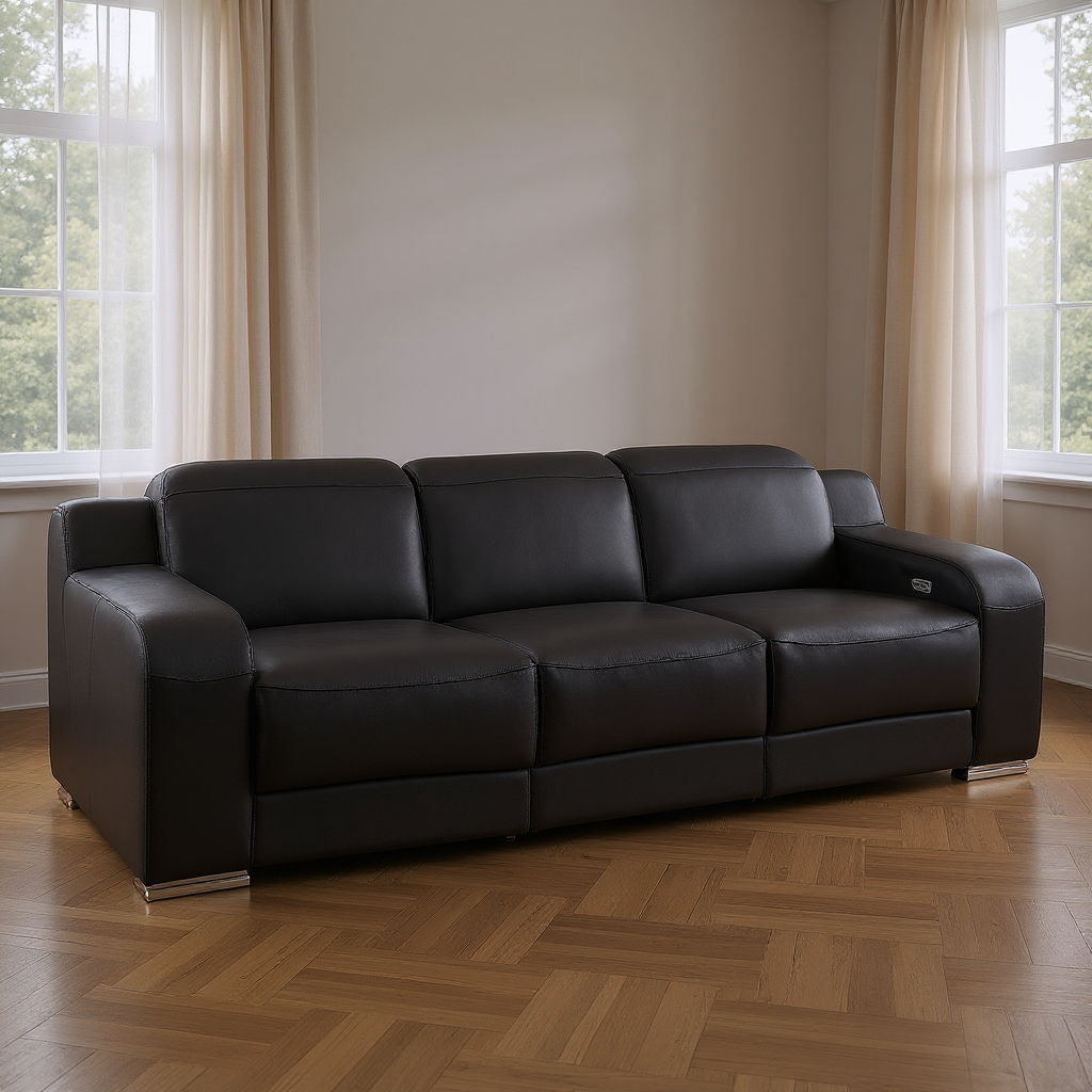 103" Italian Leather Reclining USB Sofa - Black