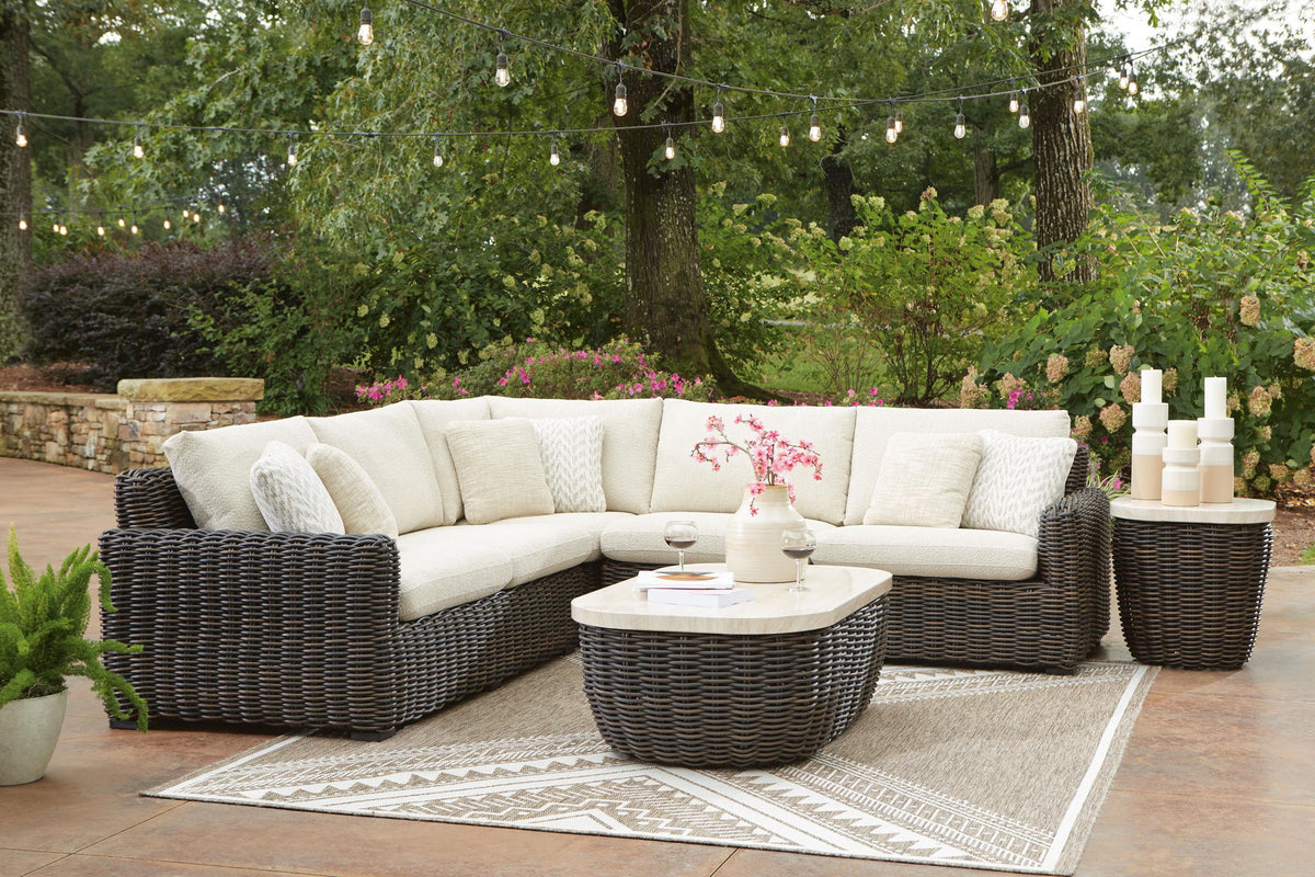 Kimora - 3-Piece Outdoor Sectional - Beige / Dark Brown