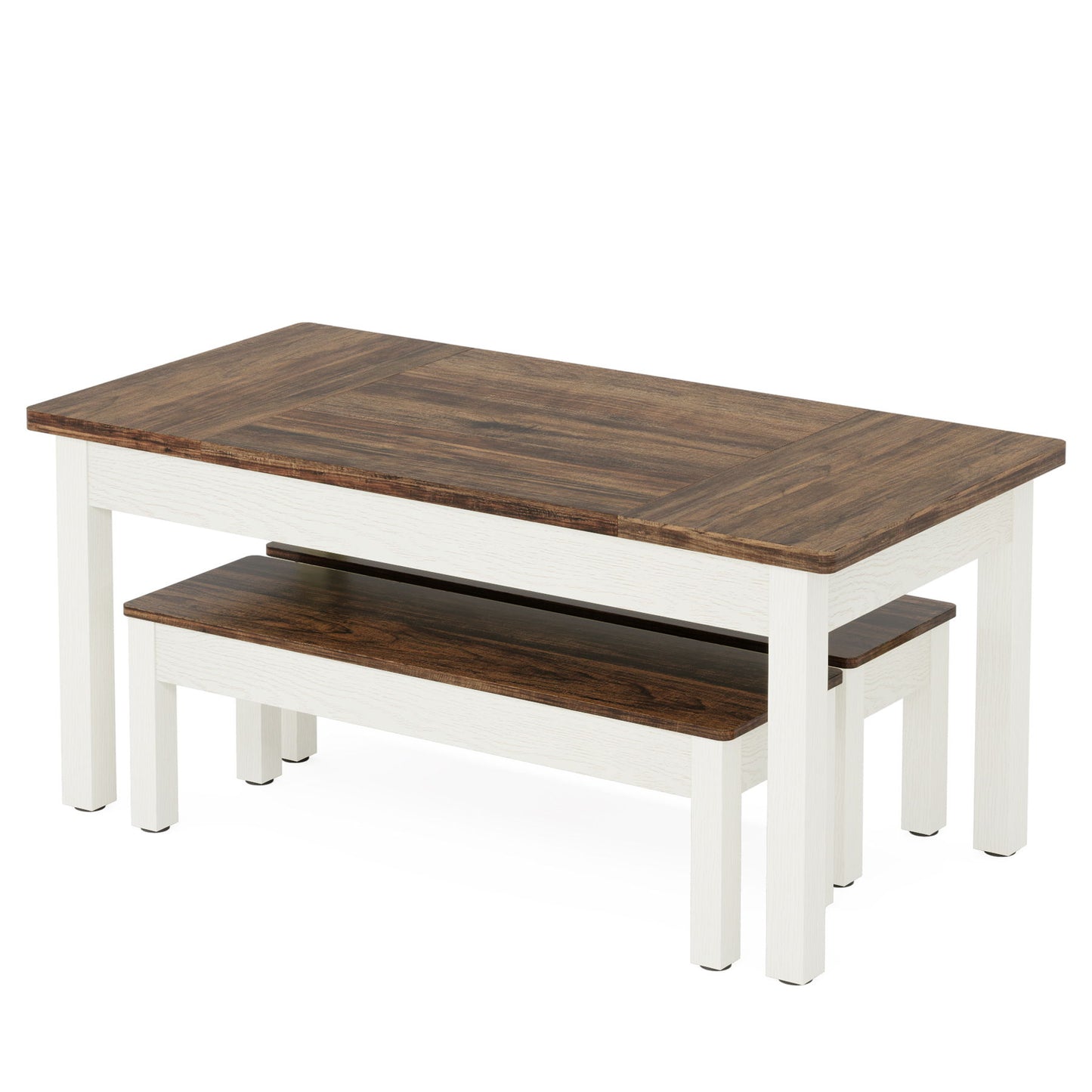 Dining Table Set For 4 - 6 With Tuck Under Benches - Brown / White