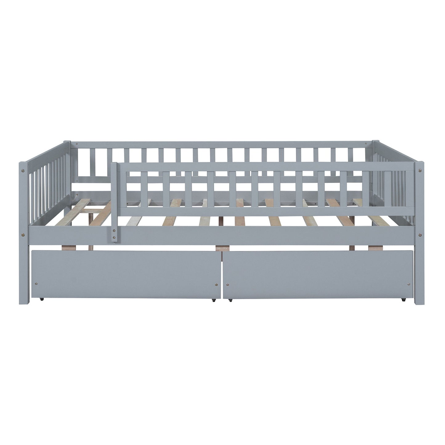 Wood Full Daybed Frame With Drawers - Gray