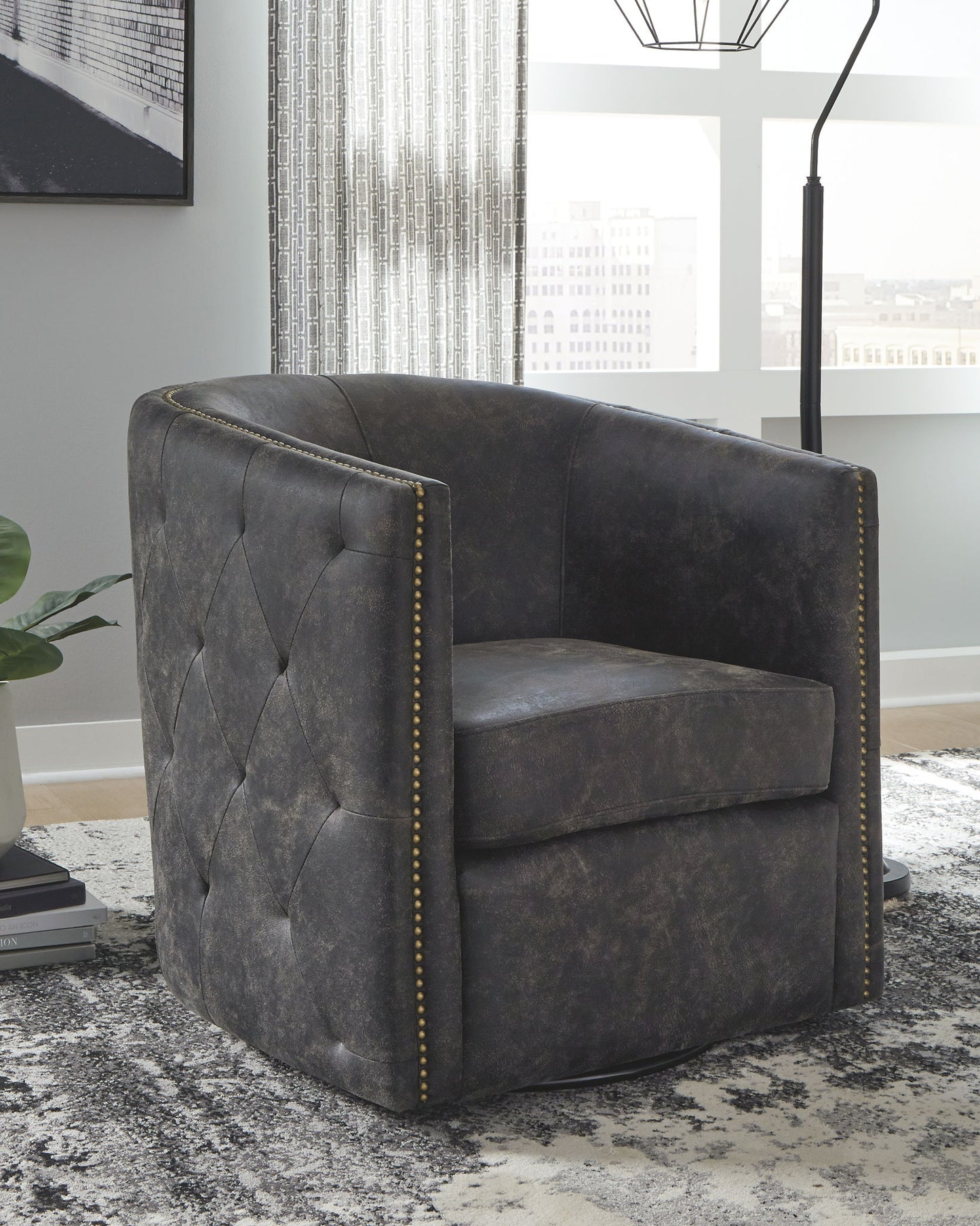 Brentlow - Swivel Accent Chair - Distressed Black