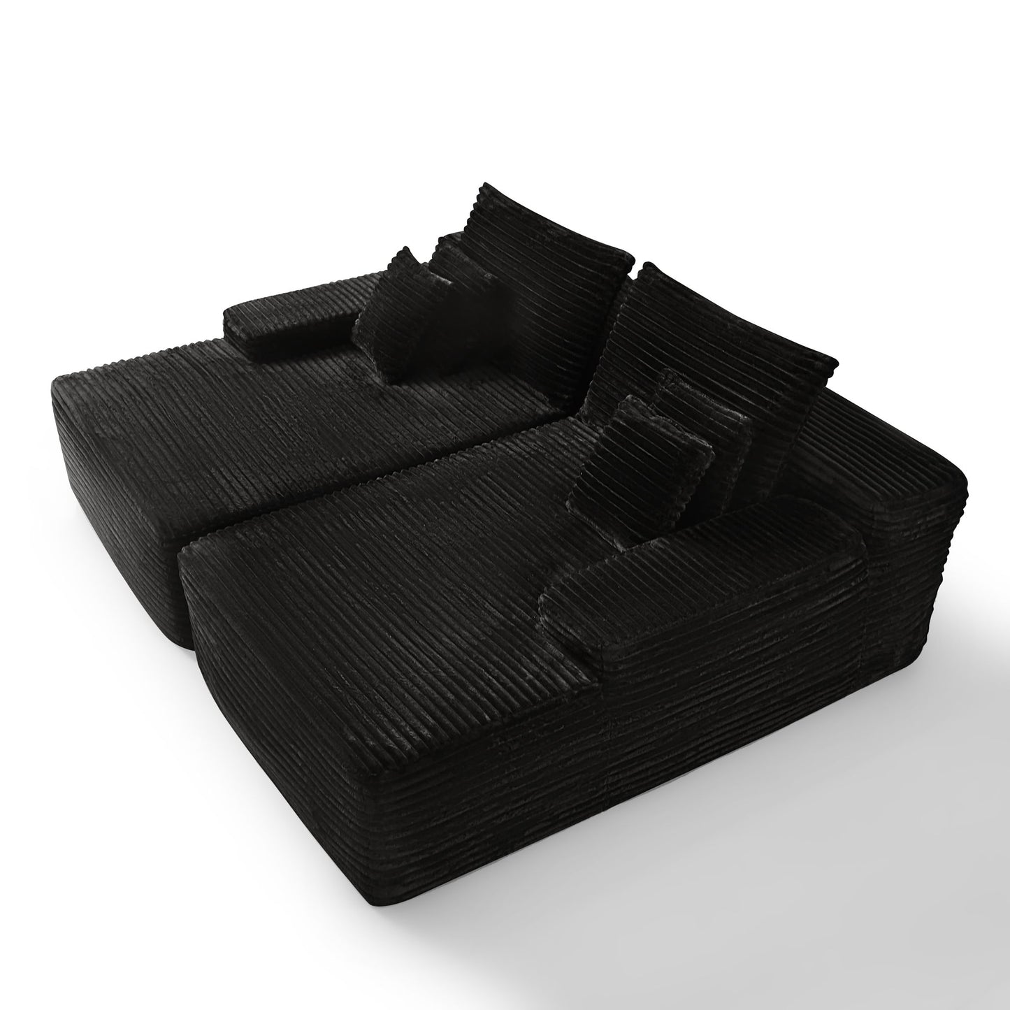 82" Corduroy Modular Sofa Chaise And Toss Pillows - Black