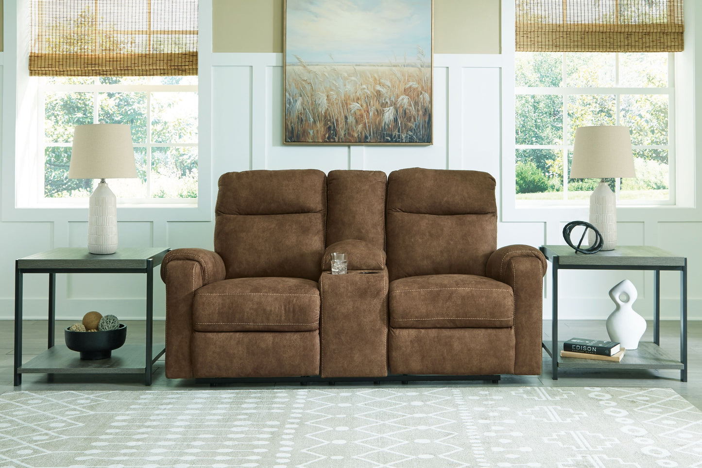 Edenwold - Dbl Reclining Loveseat With Console - Faux Leather - Brindle