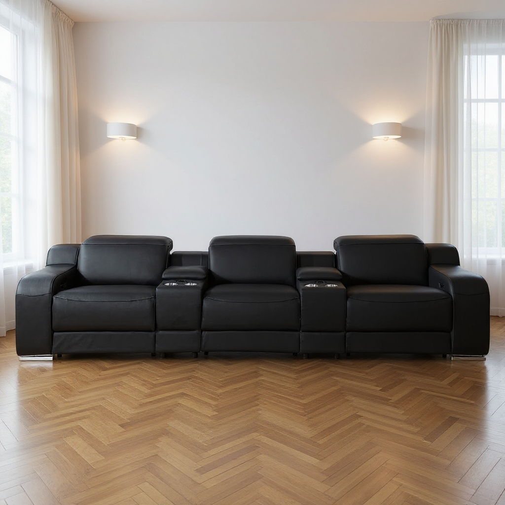 129" Italian Leather Reclining USB Sofa - Black