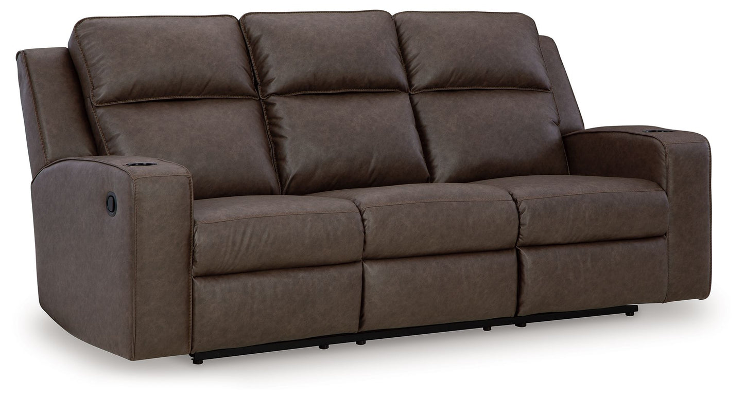 Lavenhorne - Reclining Sofa W/ Drop Down Table - Faux Leather - Granite