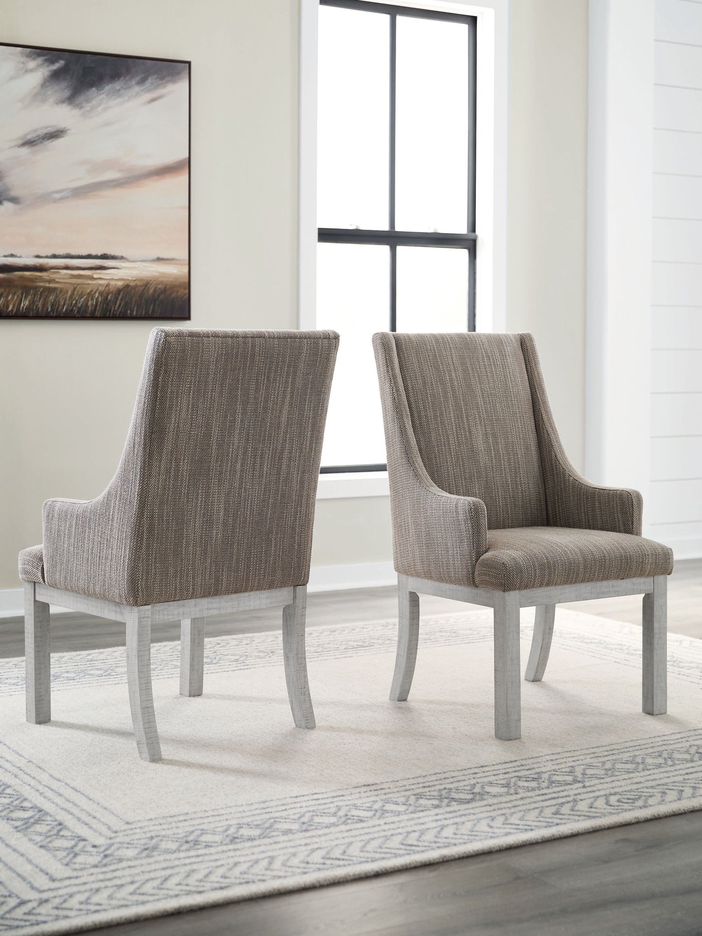 Havalance - White / Gray - Dining Upholstered Arm Chair (Set of 2)