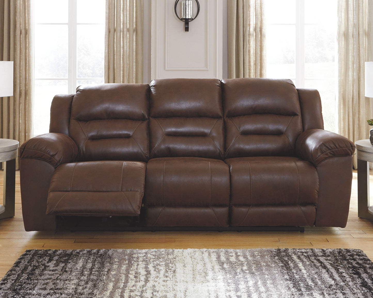 Stoneland - Power Reclining Sofa - Faux Leather - Chocolate