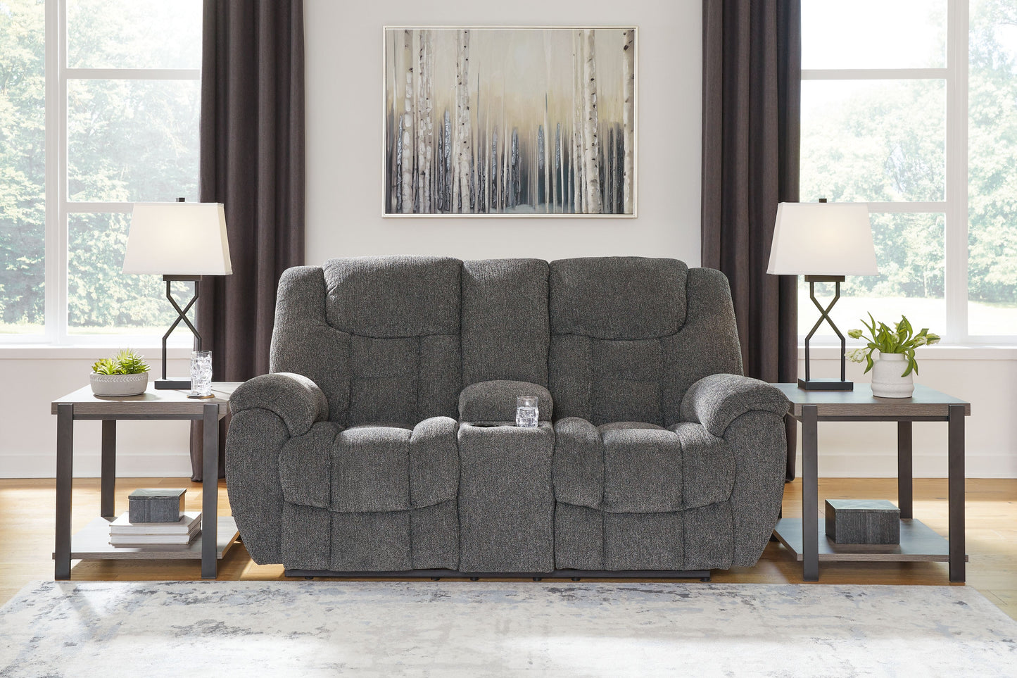Foreside - Dbl Reclining Loveseat With Console - Fabric - Charcoal