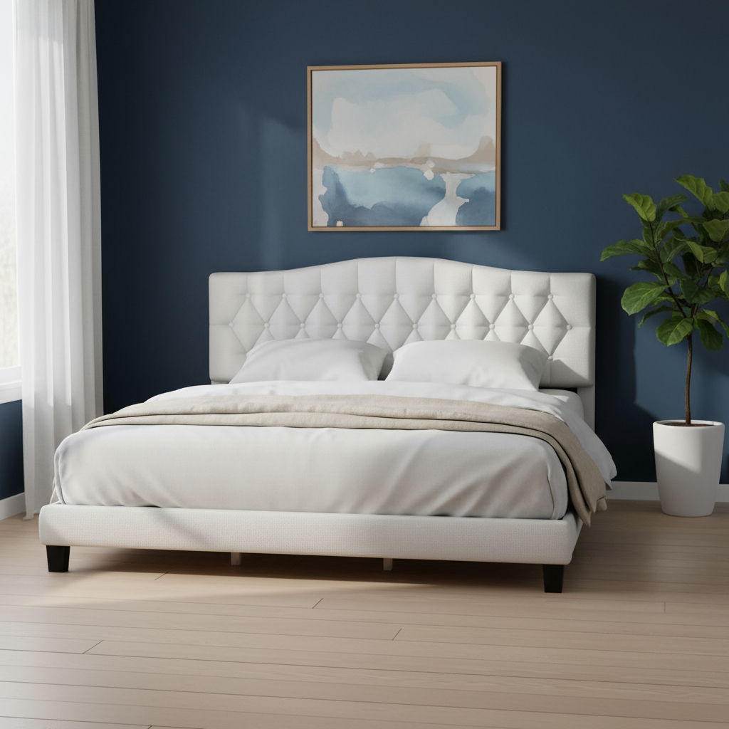 Tufted Fabric Upholstered King Bed Frame - Beige