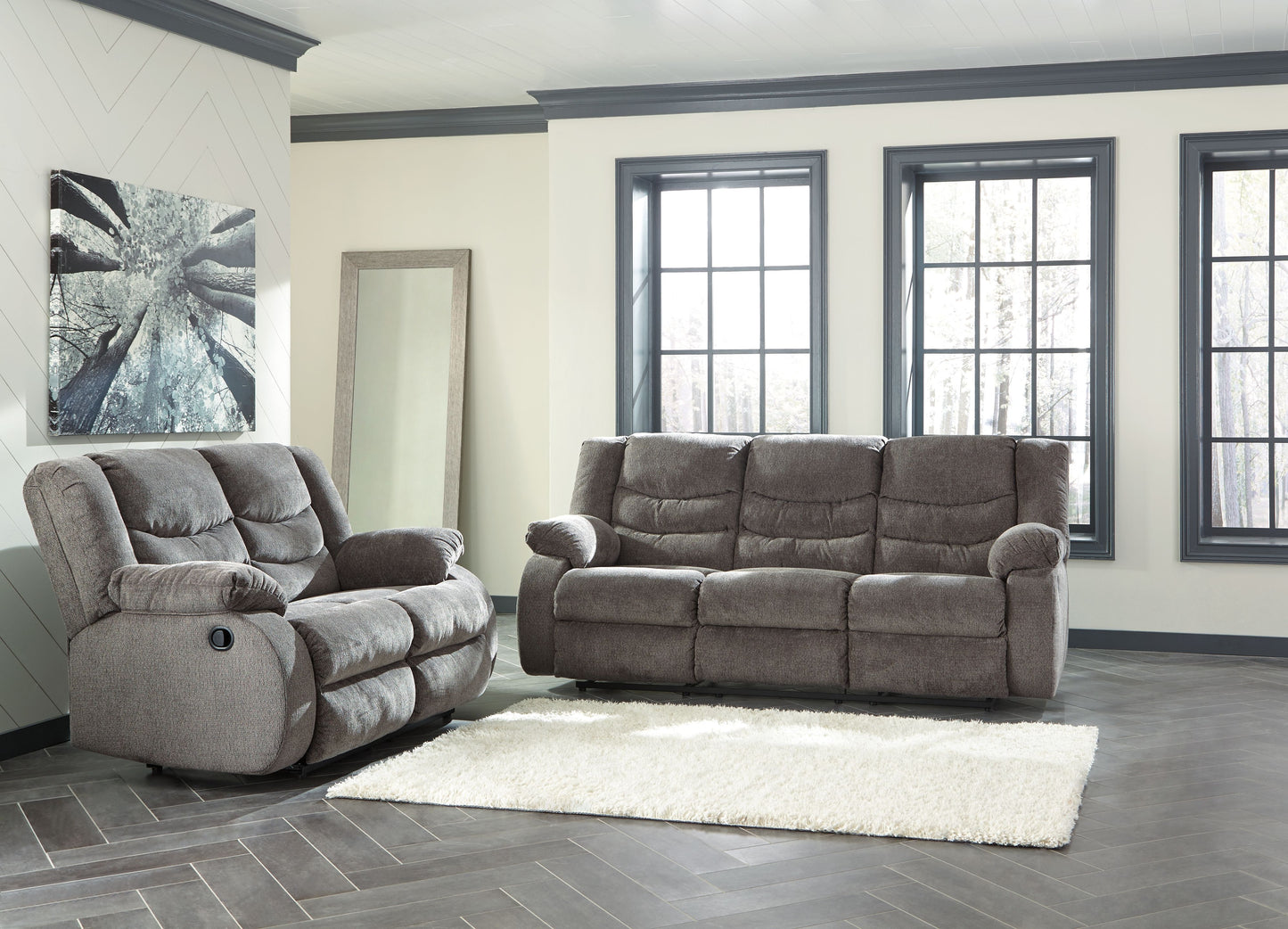 Tulen - 3 Pc. - Reclining Sofa, Reclining Loveseat, Rocker Recliner - Gray