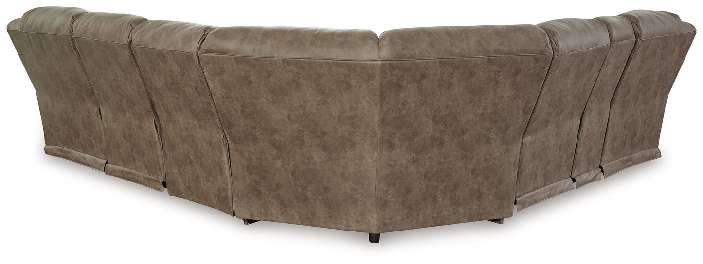 Ravenel - Fossil - 4-Piece Power Reclining Sectional With Laf Power Reclining Loveseat With Console - Faux Leather