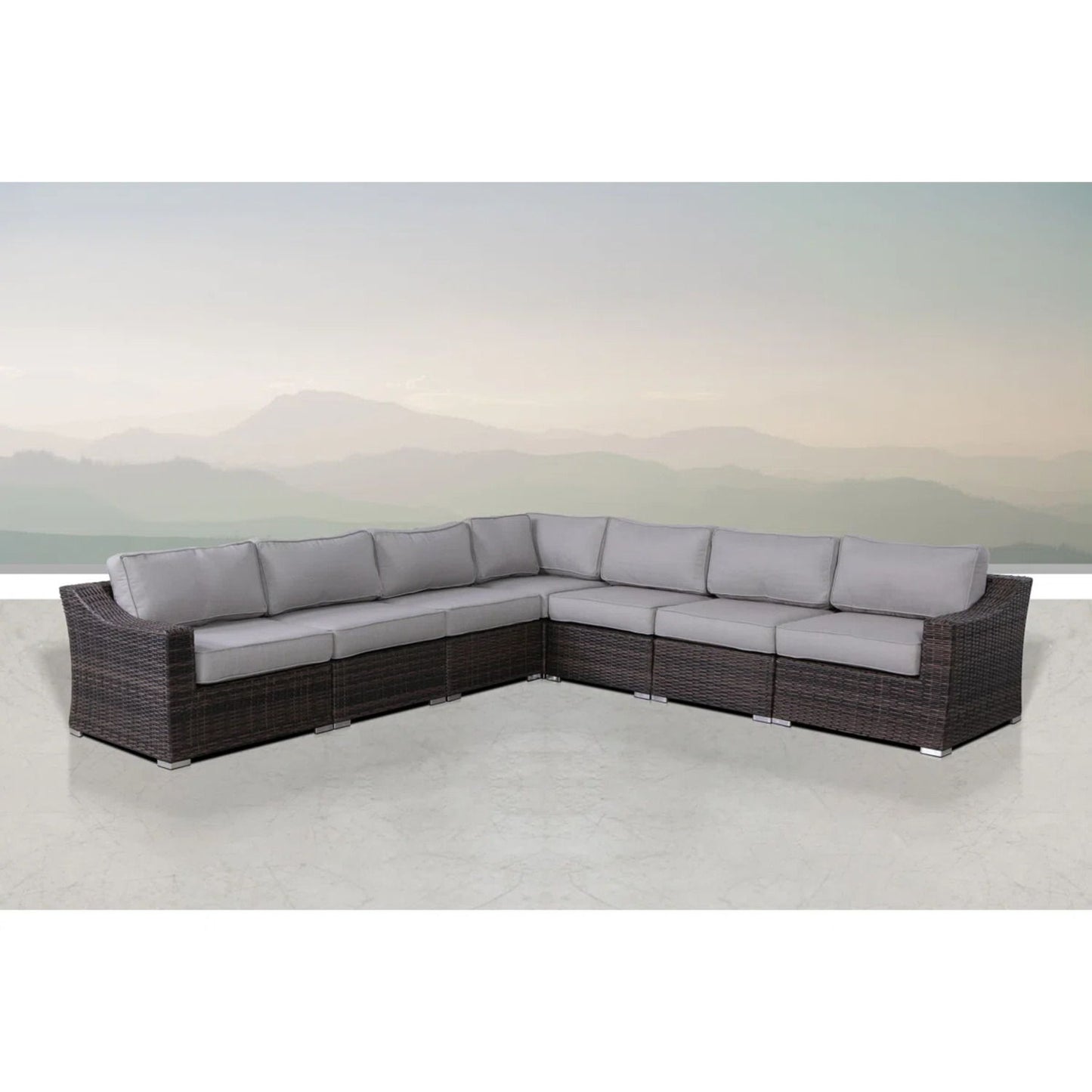 Contemporary Outdoor Rattan Wicker Sectional Seating Group With Cushions