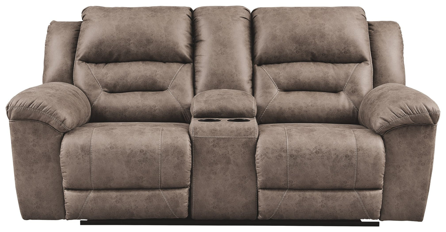 Stoneland - Dbl Power Reclining Loveseat W/Console - Faux Leather - Fossil