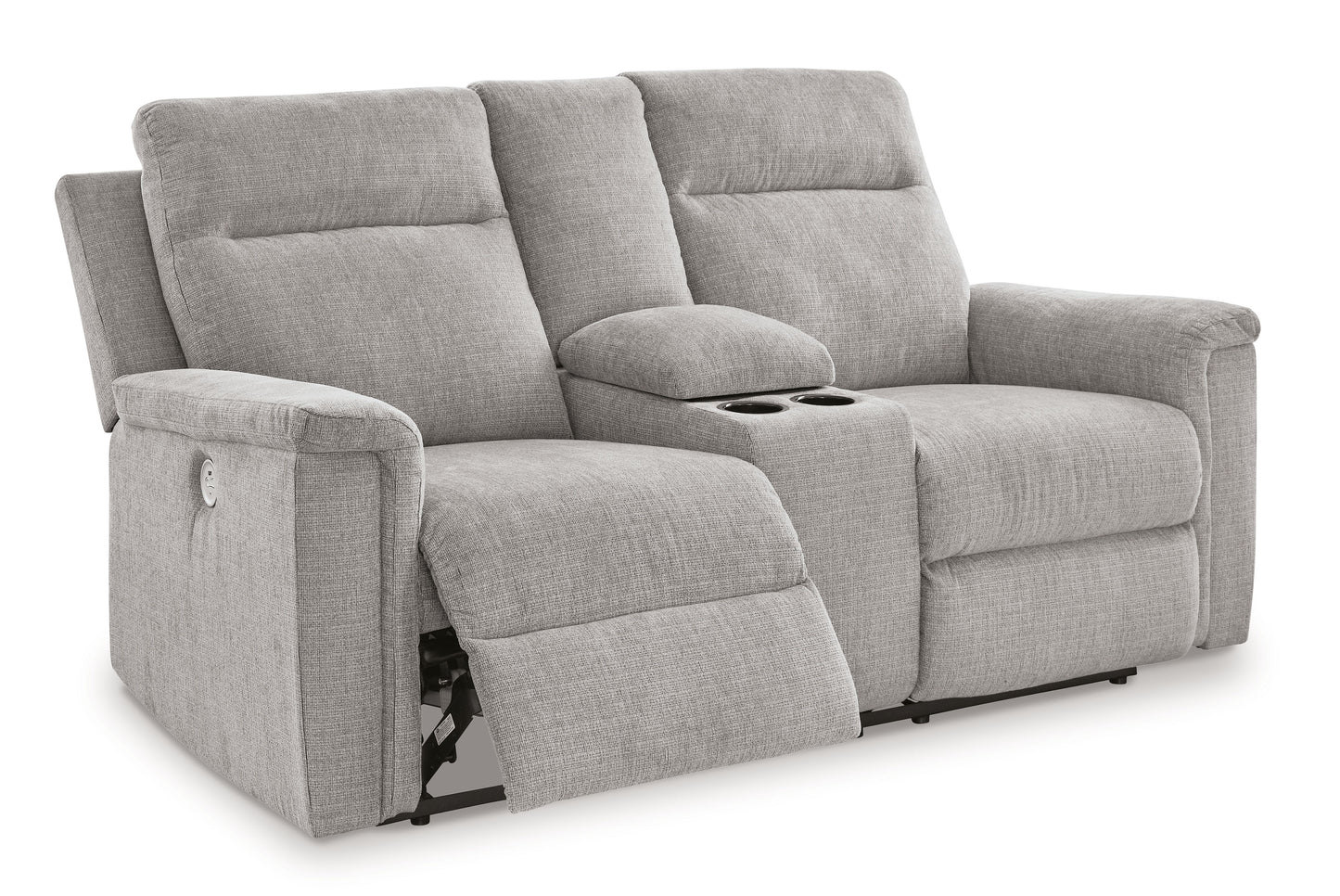Barnsana - Dbl Power Reclining Loveseat with Console - Fabric - Ash