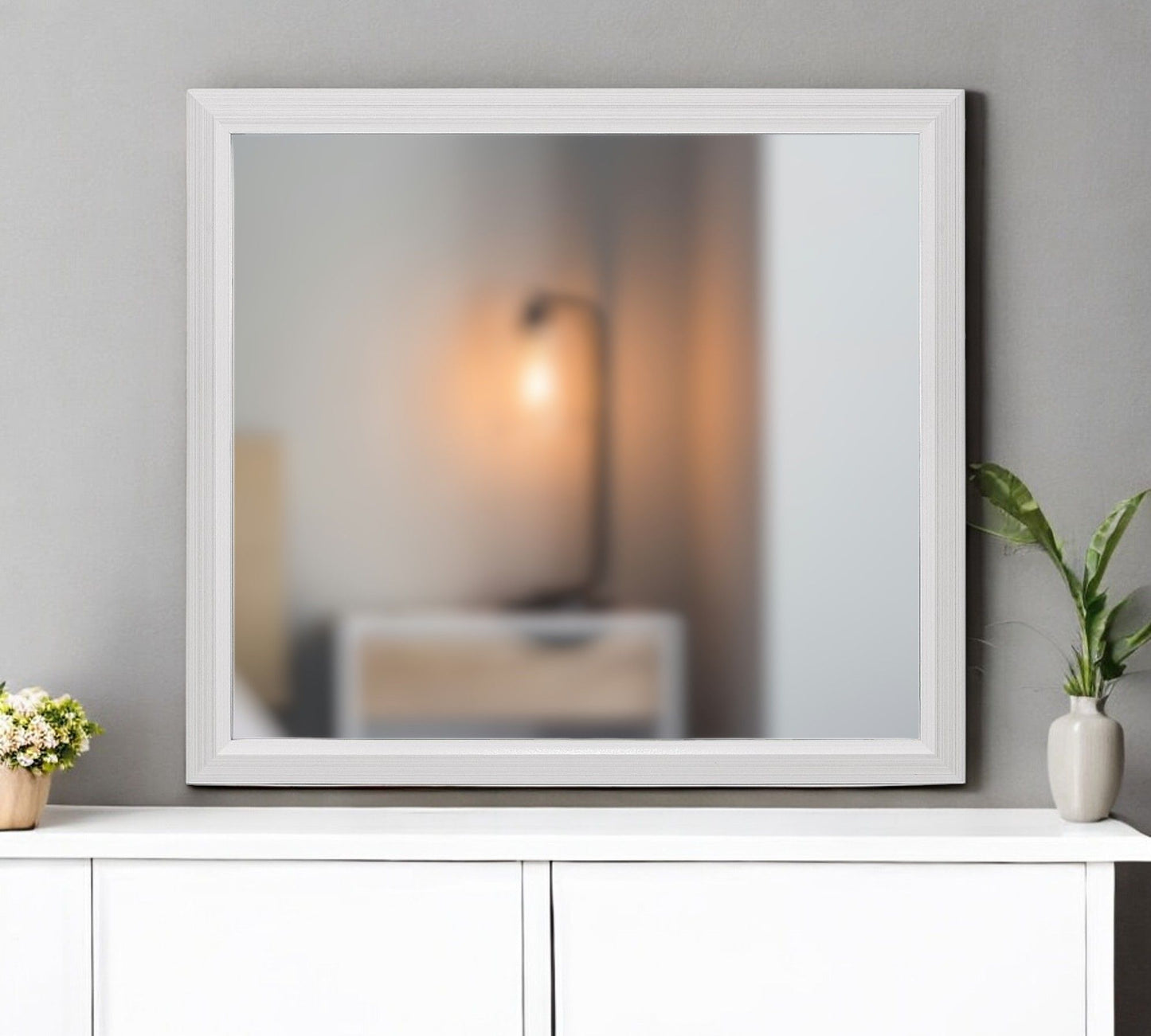 35" Framed Dresser Mirror - White