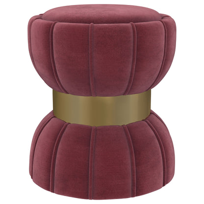 Round Upholstered Ottoman Pouf With Velvety Soft Upholstery