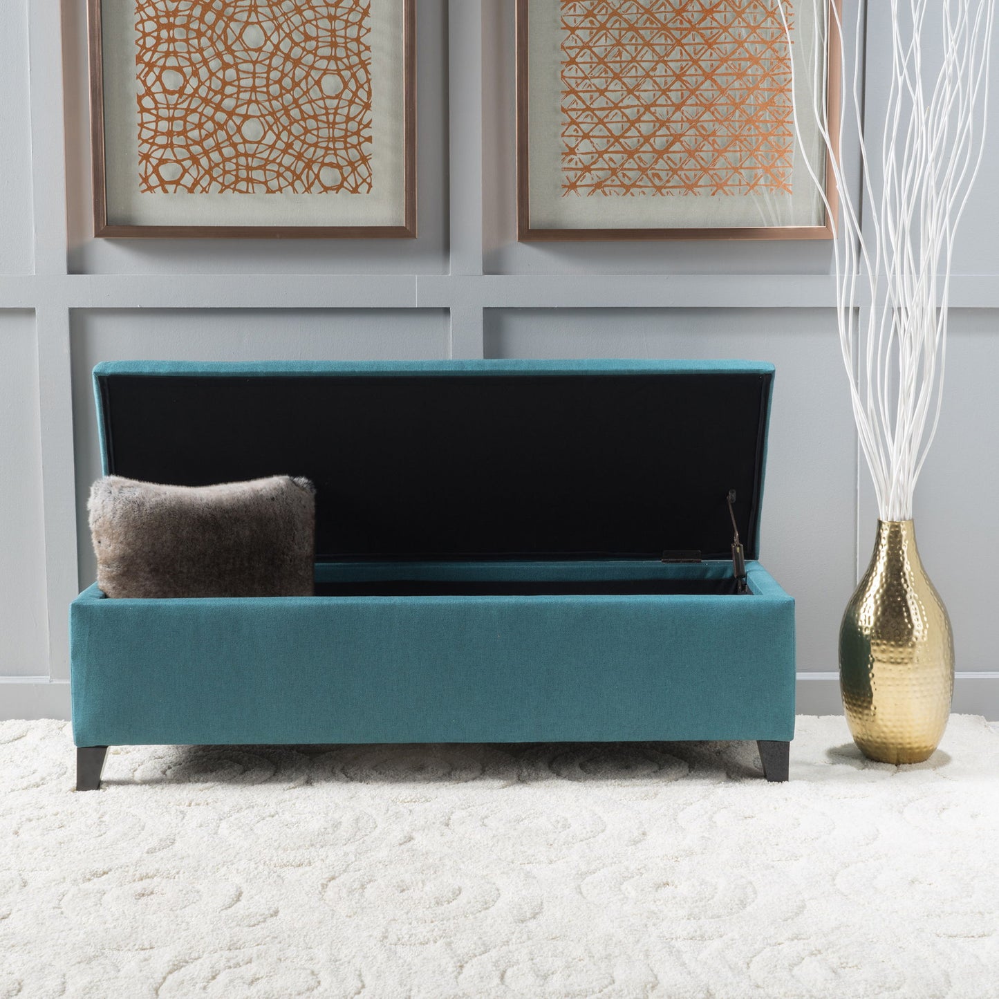 Contemporary Storage Ottoman Bench With Polyester Upholstery