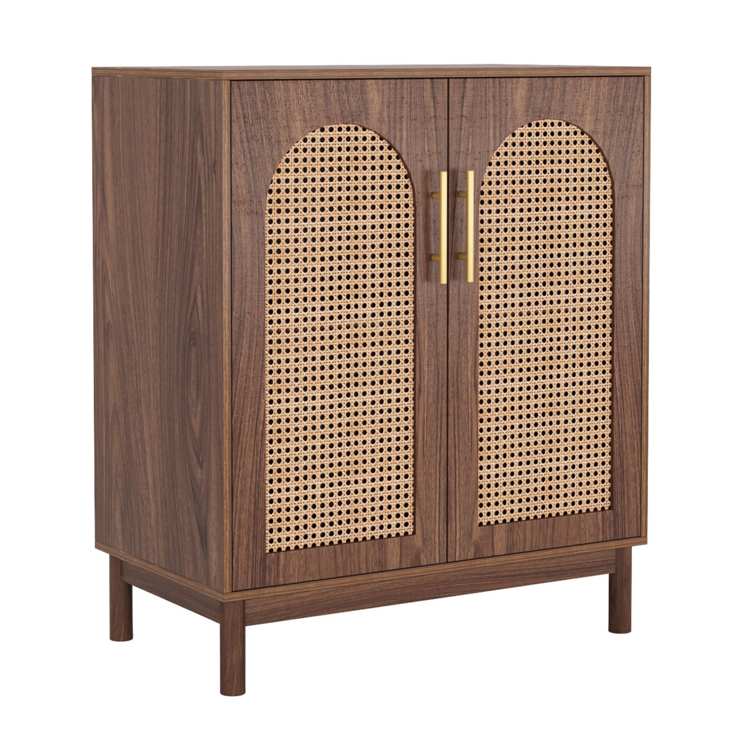 Sideboard Buffet Cabinet With Handwoven Rattan Doors (Set of 2) - Dark Brown