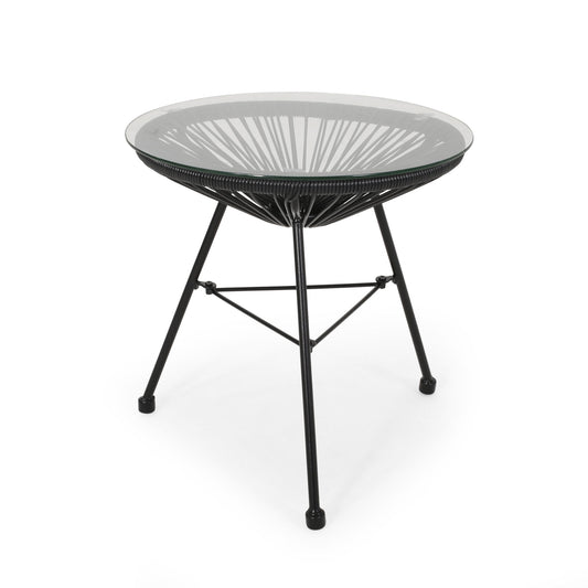 Nusa - Modern Rattan Side Table With Tempered Glass Top