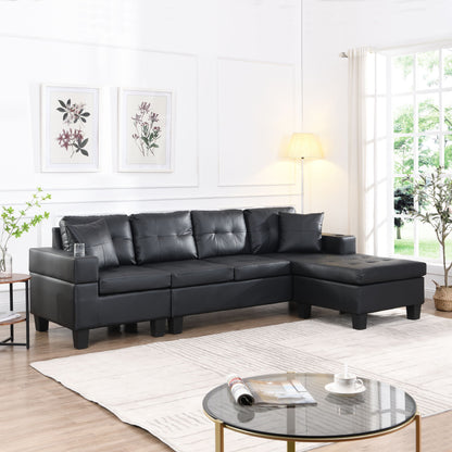 Modern Sectional Sofa Set With Chaise Lounge And Cup Holder