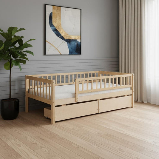 Wood Twin Daybed Frame With Drawers - Natural