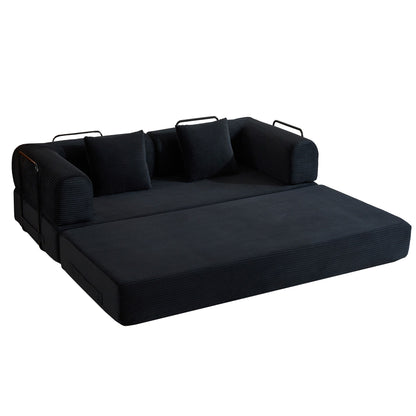 Convertible Sleeper Sofa Bed With Cylindrical Pillow, With Fixed Shape Frame