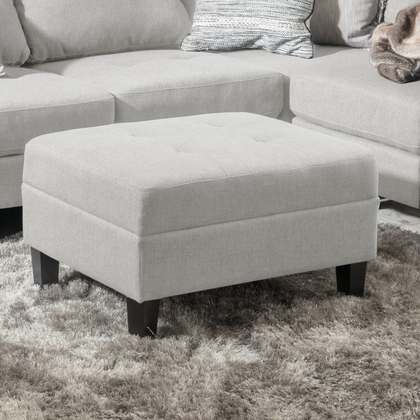 Classic Ottoman With Birch Wood Legs And Fabric Upholstery