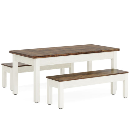 Dining Table Set For 4 - 6 With Tuck Under Benches - Brown / White