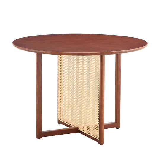 Retro Round Table With Imitation Rattan Rubber Wood - Walnut