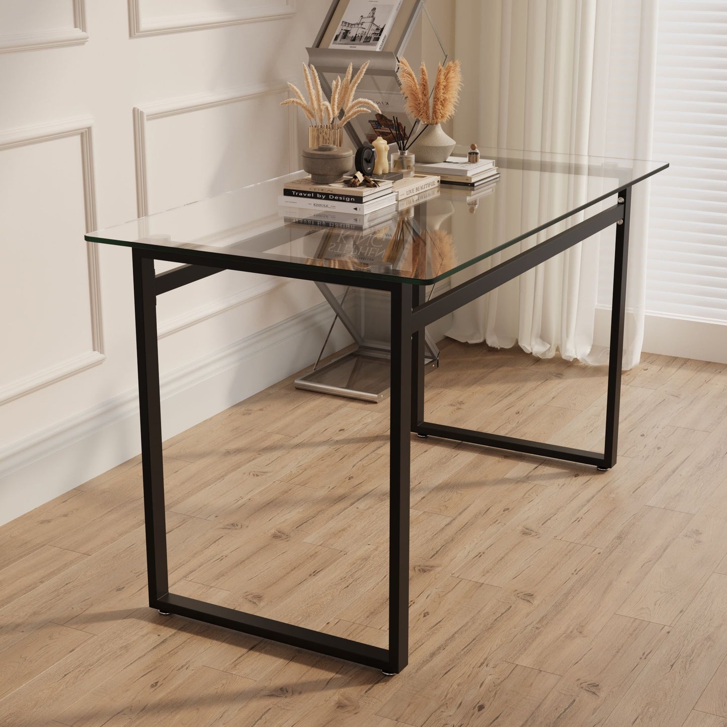 Modern Minimalist Rectangular Dining Table With Tempered Glass Top