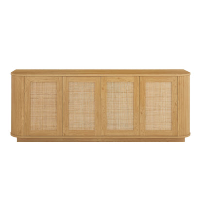Contemporary Wave Shaped TV Stand With Rattan Doors
