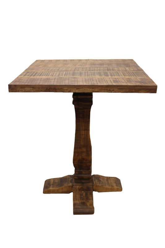 36" Solid Wood Square Pedestal Bar Table - Brown