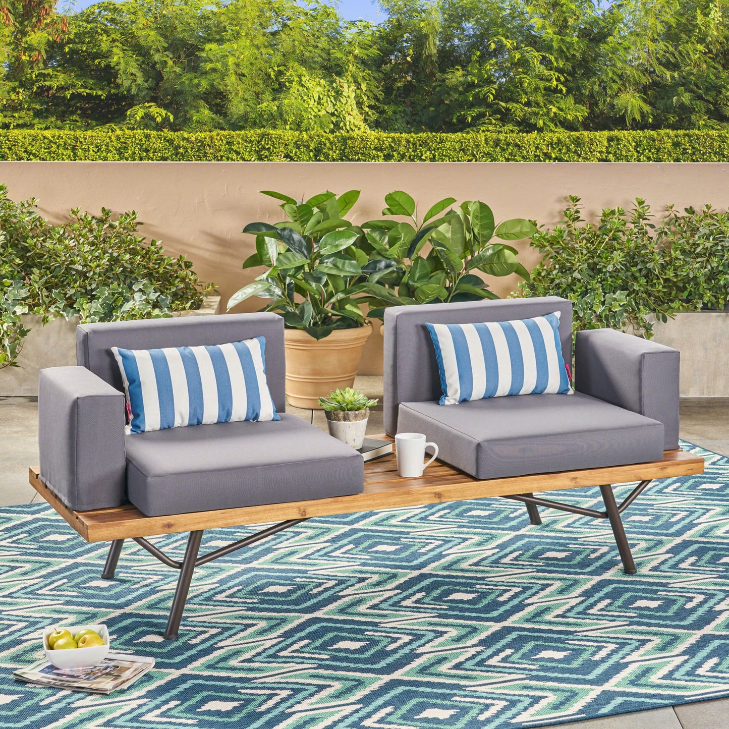 Outdoor Sofa With Cushions And Iron Legs - Dark Gray