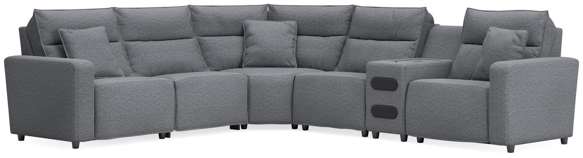 Modmax II - 6-Piece Power Reclining Sectional With Audio Console - Salt And Pepper - Next-Gen Nuvella