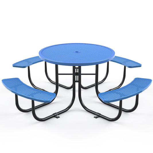Round Outdoor Steel Picnic Table 46" With Umbrella Pole