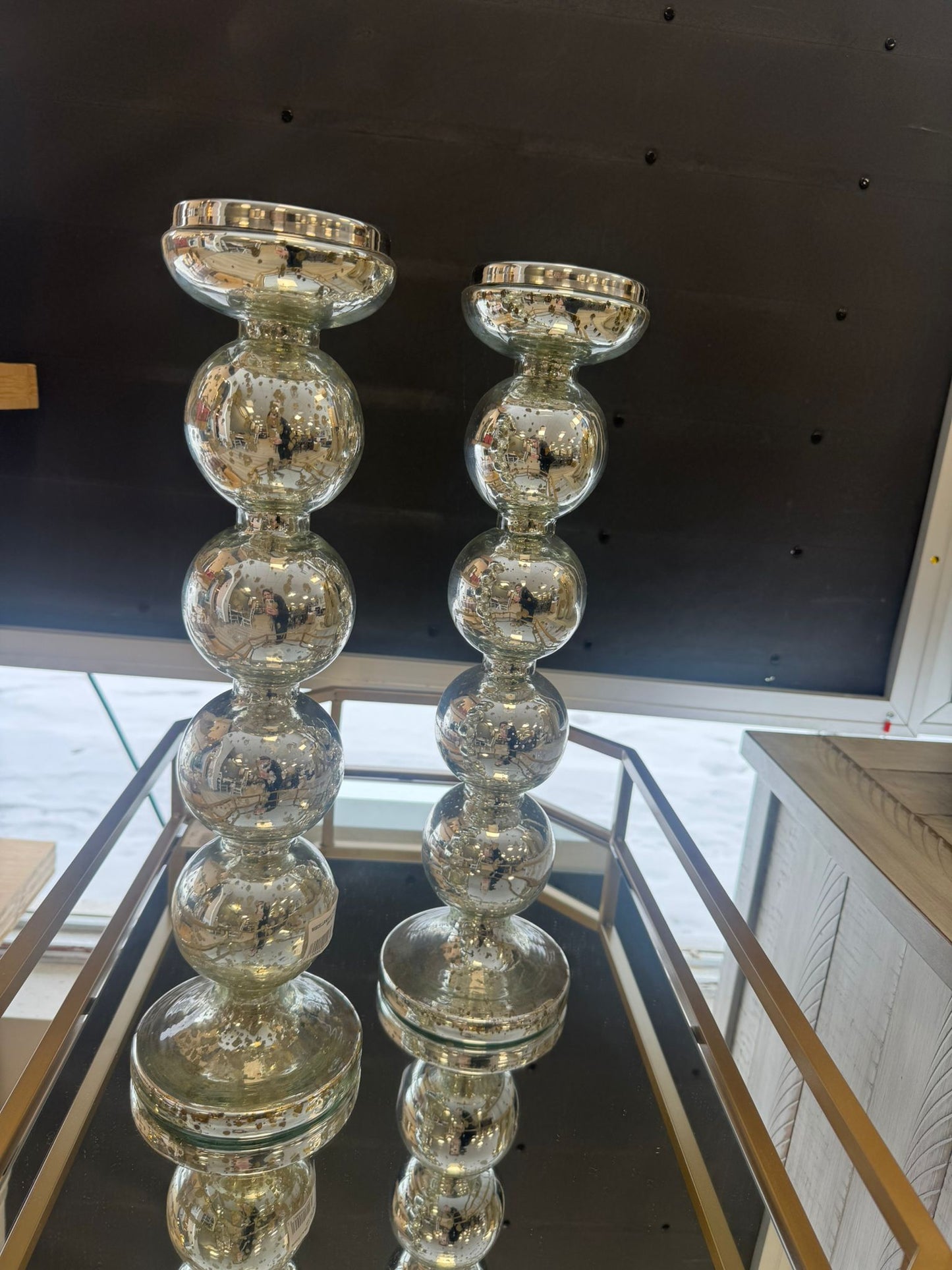 MISCELLANEOUS HOME ACCESSORIES 004- Two silver extra large candle holder