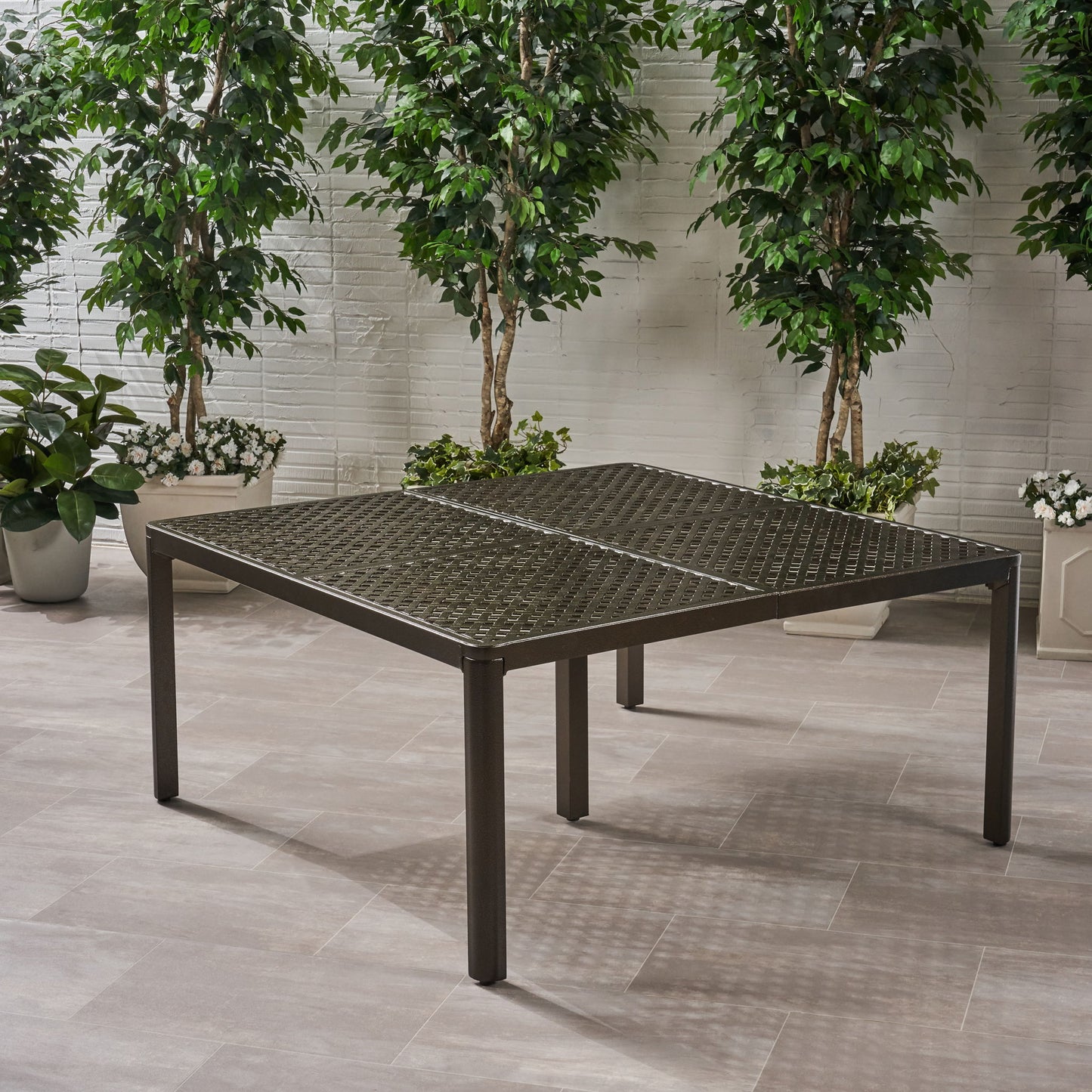 Outdoor Modern Aluminum Dining Table With Woven Accents