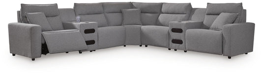 Modmax II - 7-Piece Power Reclining Sectional With 2 Audio Consoles - Salt And Pepper - Next-Gen Nuvella