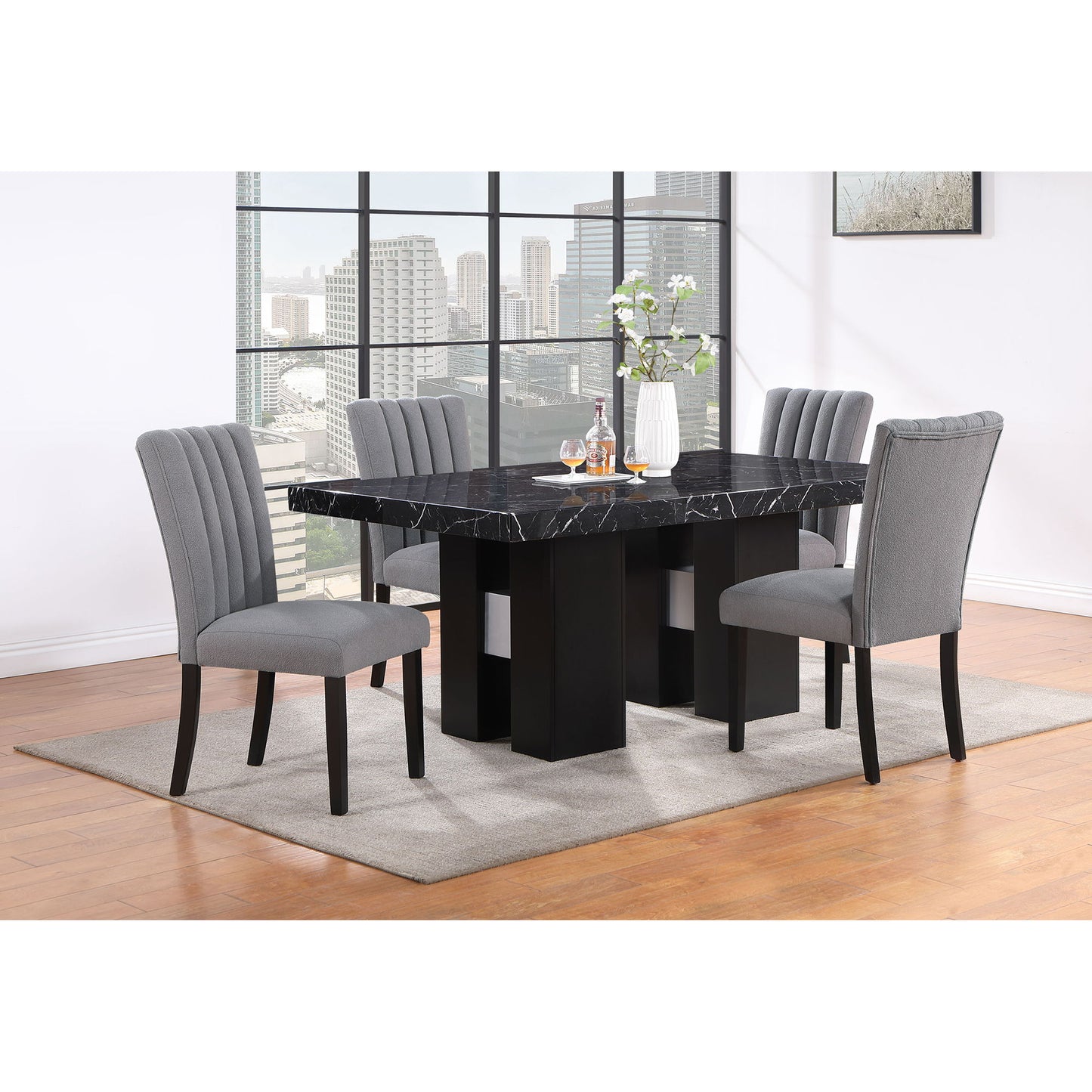 Jhoanna 5 Piece Dining Table Set With Chairs - Black