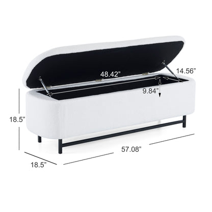 Modern Elegant Ottoman With Spacious Storage Function With Metal Feet - White / Black