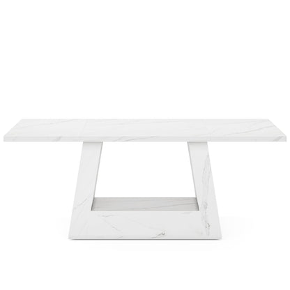 Dining Table For 4 To 6 People, With Trapezoid Base For Dining Room - White