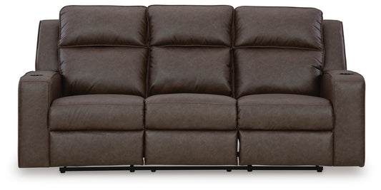 Lavenhorne - Reclining Sofa With Drop Down Table - Umber - Faux Leather