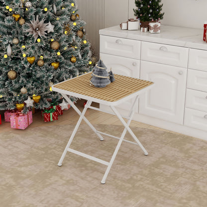 Modern Folding Square Table, Water Proof And Wear Resistant - Apricot / White