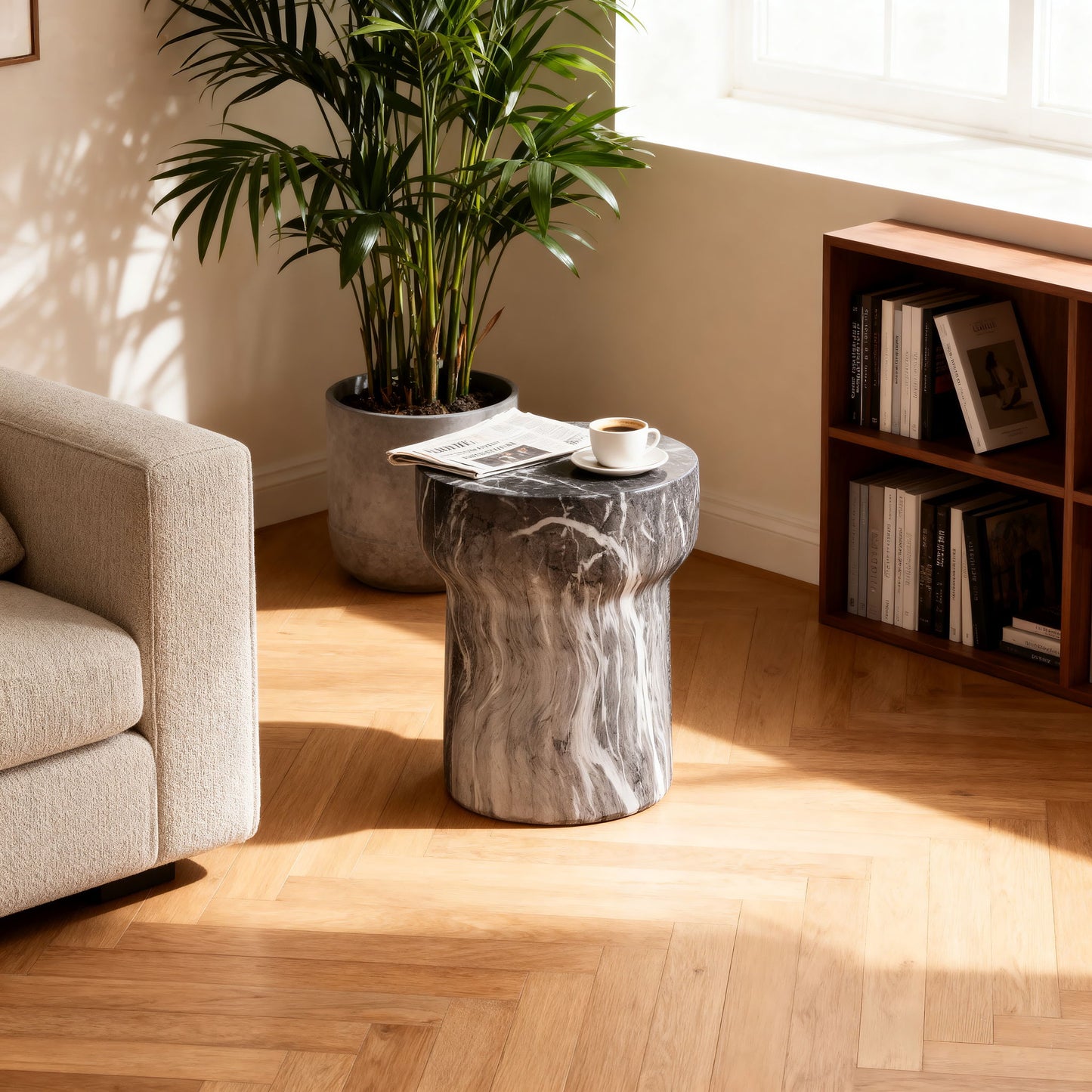 Round Geometric Outdoor End Table - Marble