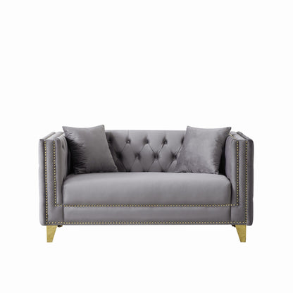 2 Seater Deep Seat Sofa With Button Nailhead, Square Arm