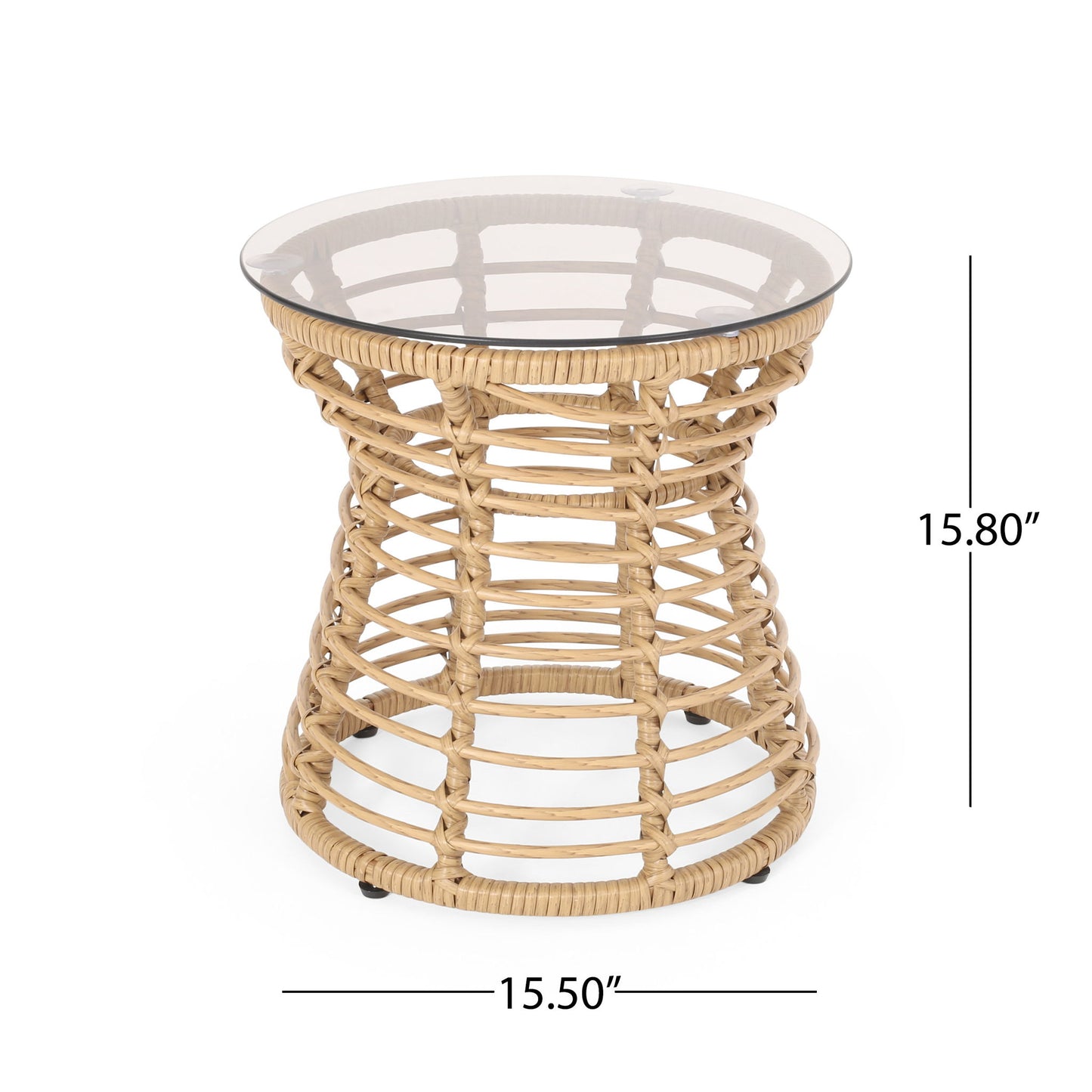 San Pedro - Boho Style Side Table With Tempered Glass Top - Light Brown Rattan