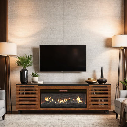 Fireplace TV Stand Console For TVs Up To 100" - Black / Bourbon