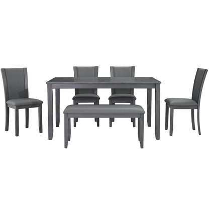 Modern 6 Piece Dining Table Set With Bench And Chairs For Dining Room Or Kitchen - Gray